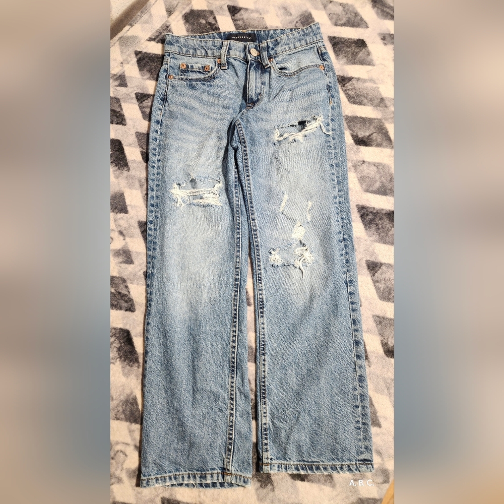 Aeropostale Light Blue Distressed Straight Leg Jeans Girl